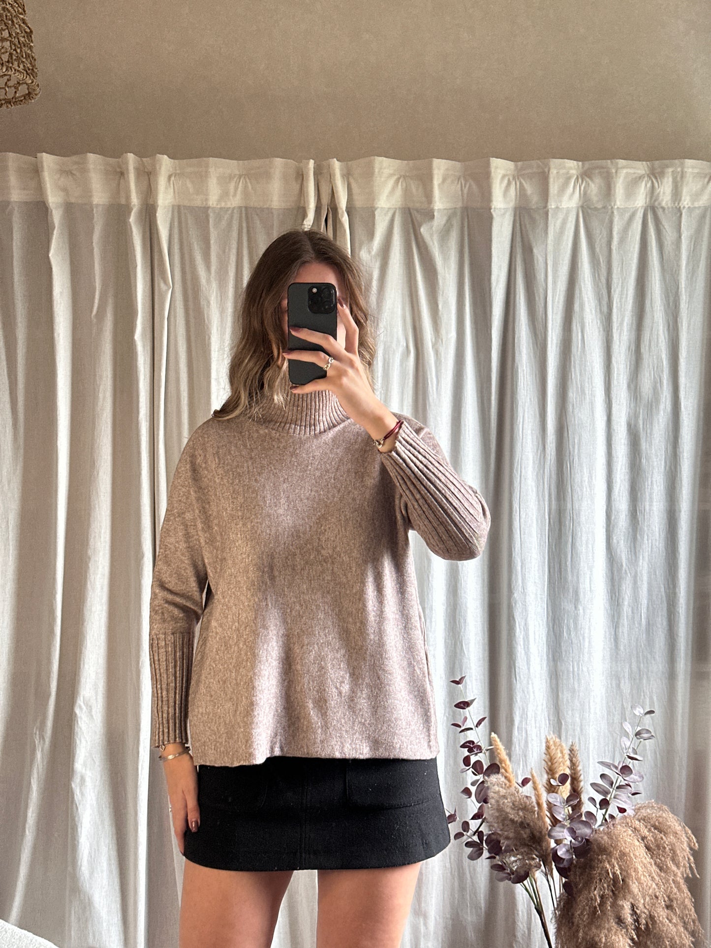Pull col montant taupe
