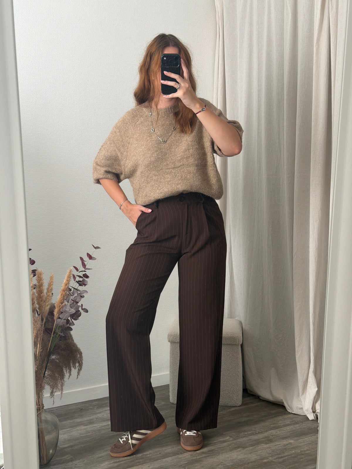 Pantalon chocolat coupe droite à rayure 🇮🇹