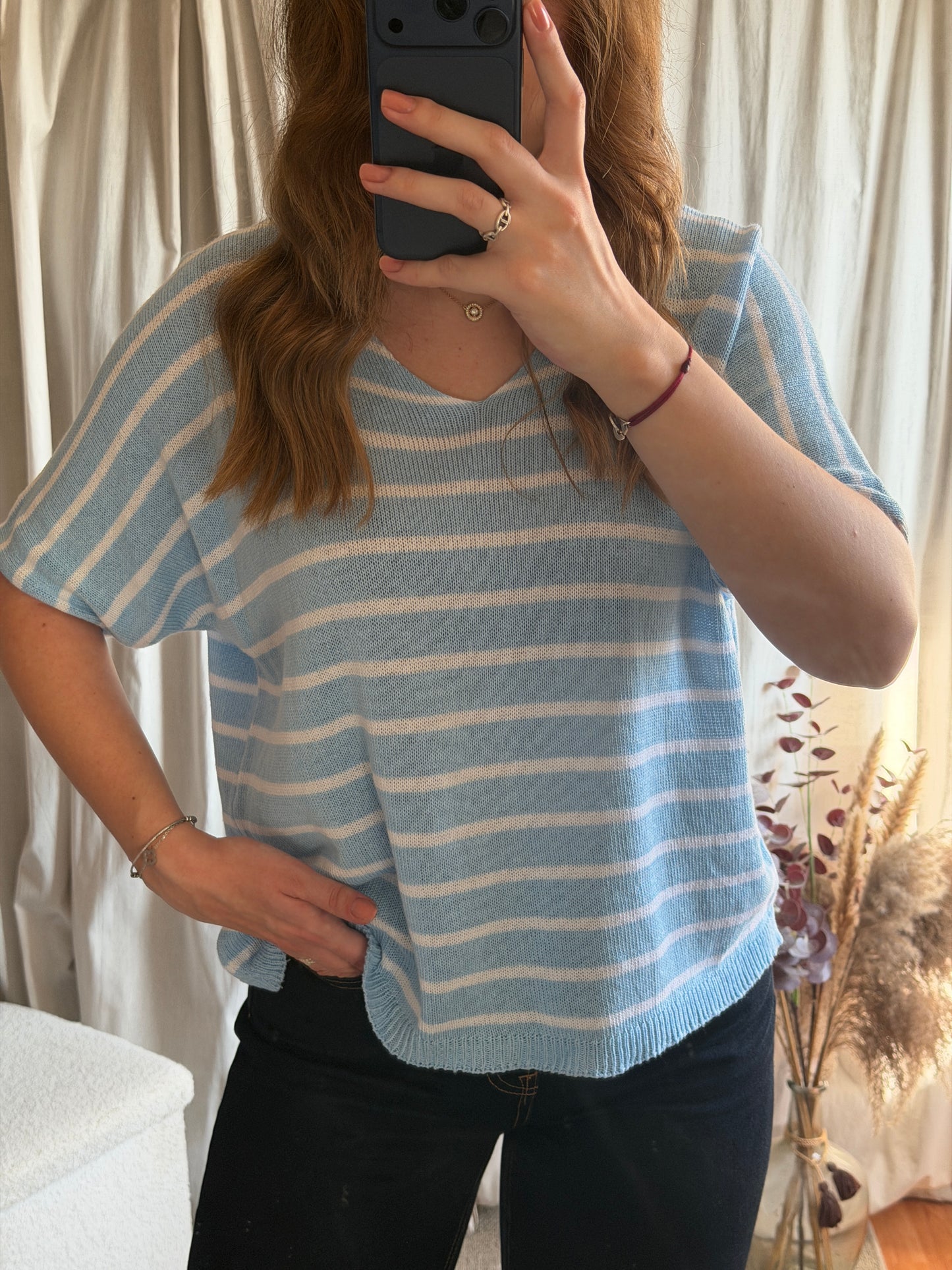 T-shirt marinière en maille - bleu