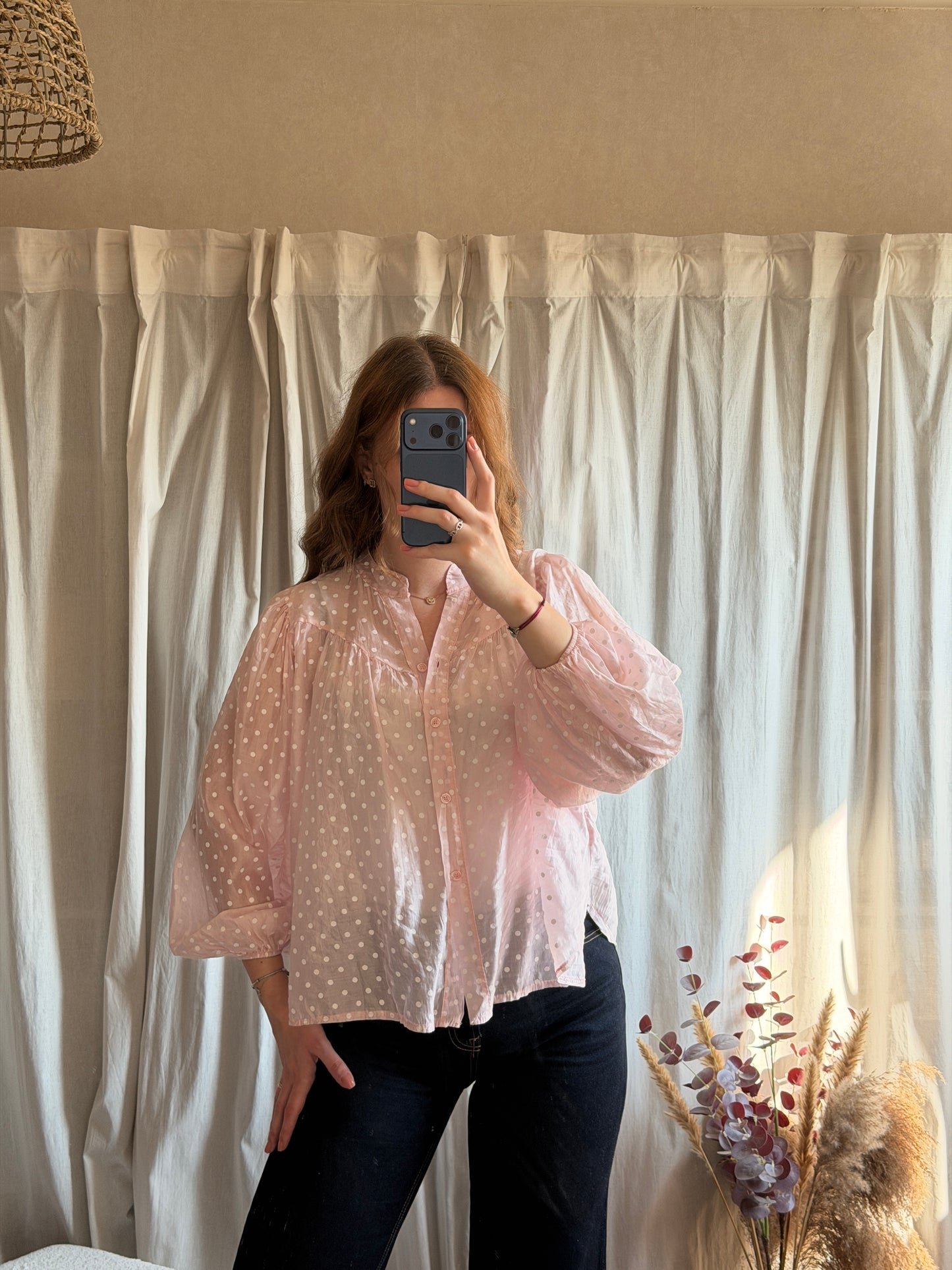 Chemisier rose à pois