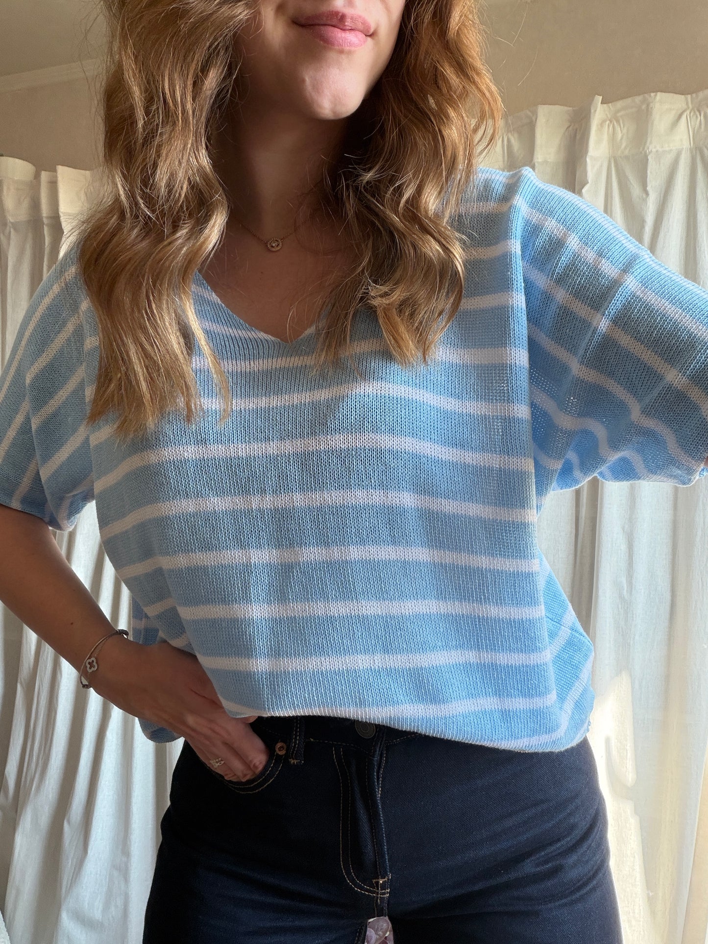 T-shirt marinière en maille - bleu
