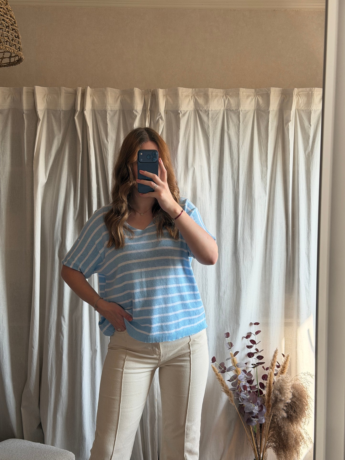 T-shirt marinière en maille - bleu