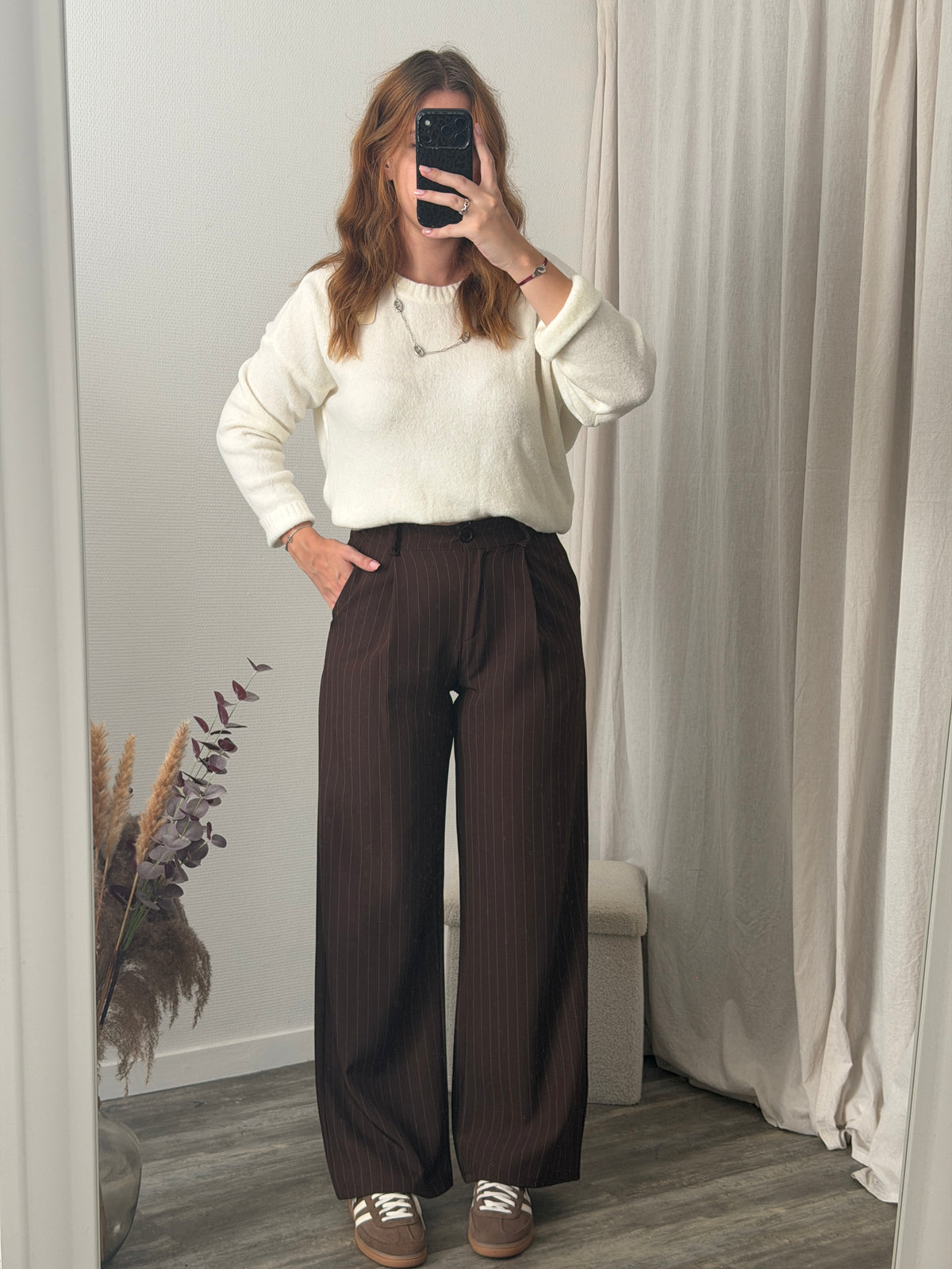 Pantalon chocolat coupe droite à rayure 🇮🇹