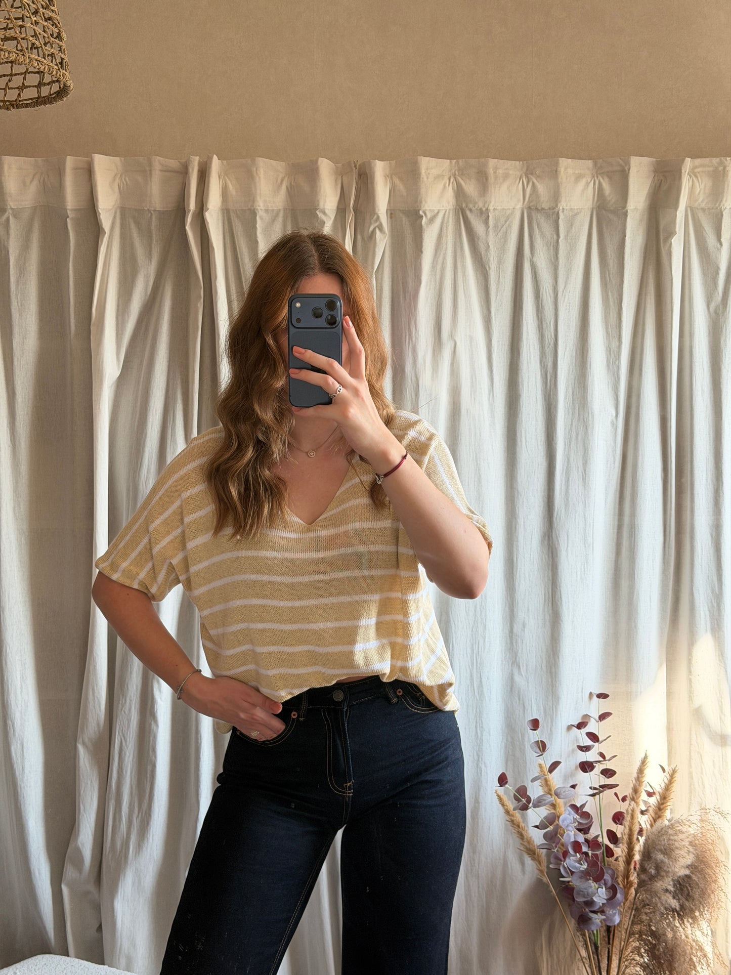T-shirt marinière en maille - beige