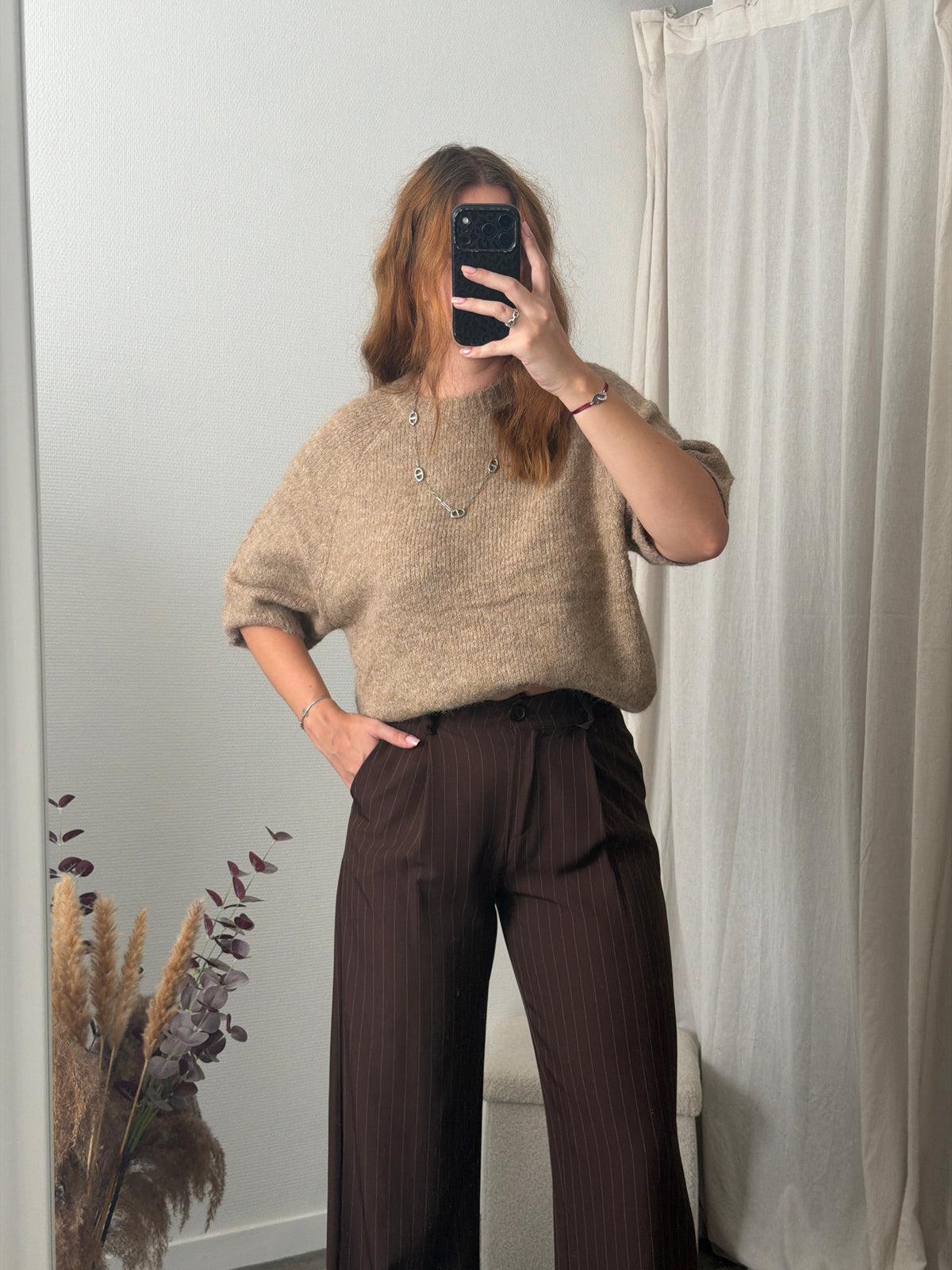 Pantalon chocolat coupe droite à rayure 🇮🇹