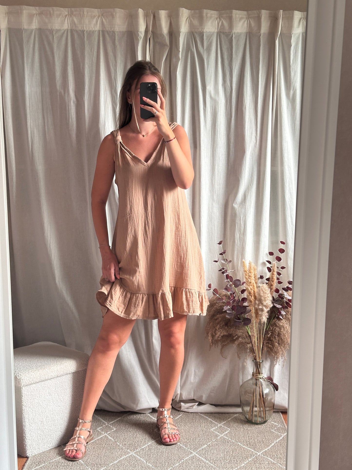 Robe camel en gaze de coton