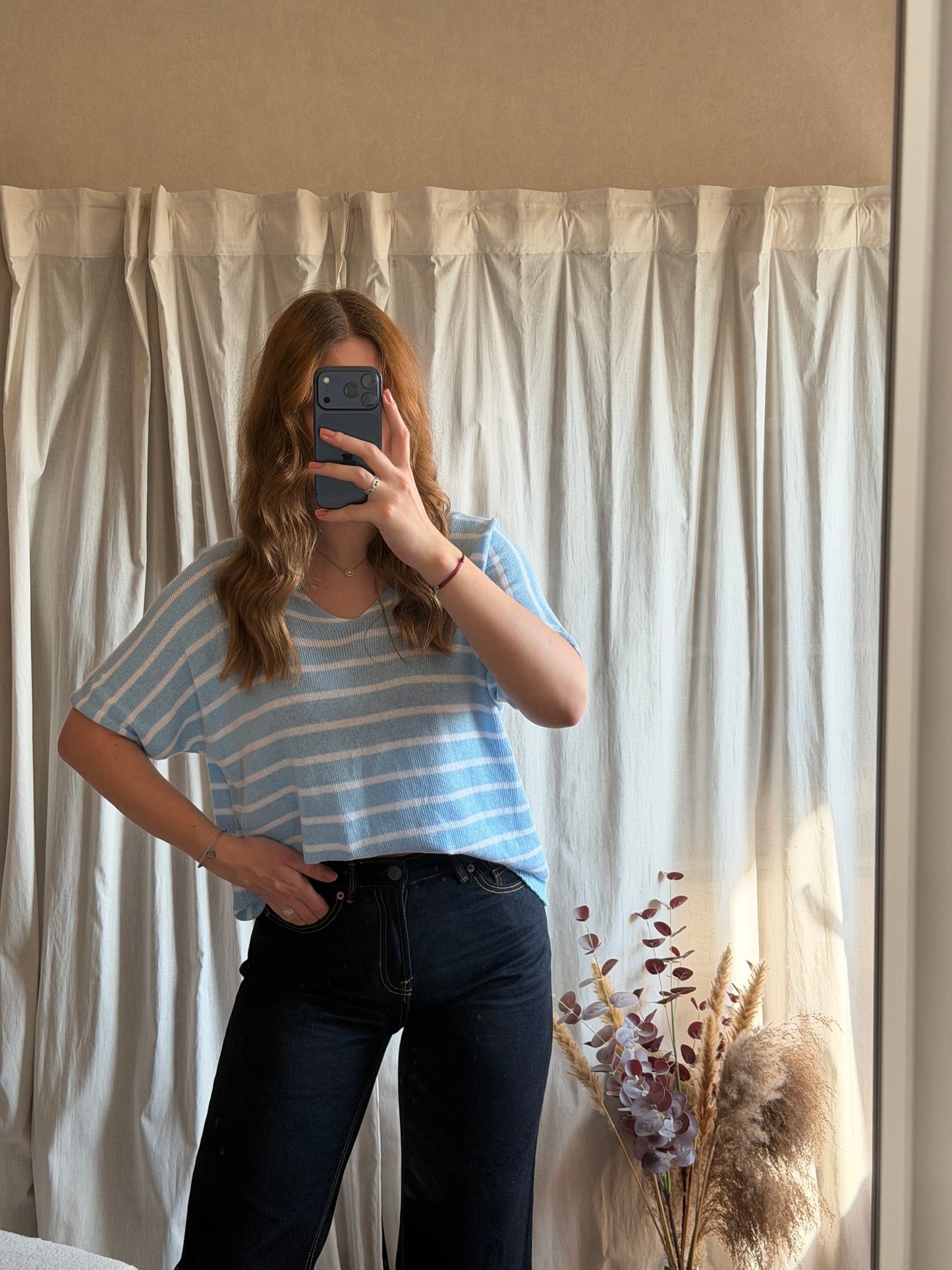 T-shirt marinière en maille - bleu