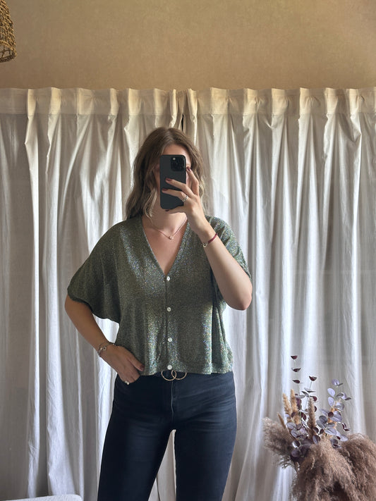 Gilet kaki à paillettes