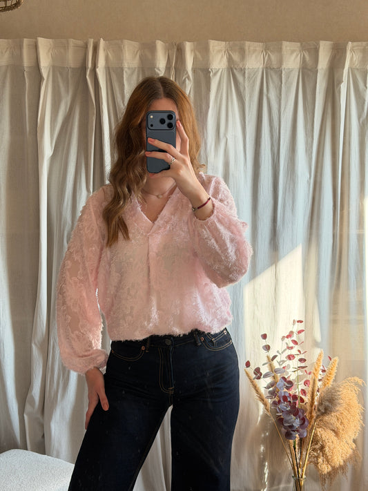 Blouse rose motifs fleuris