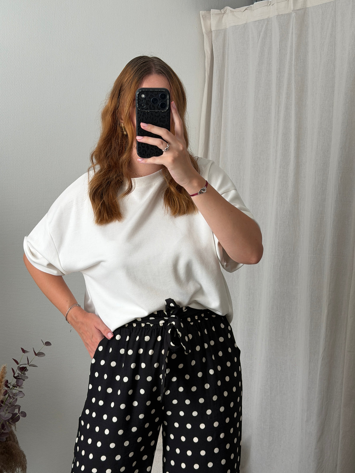 Pantalon fluide noir a pois
