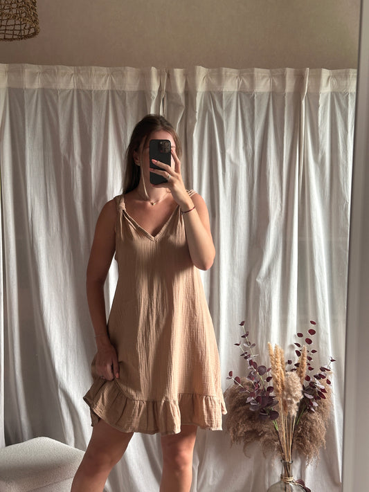 Robe camel en gaze de coton