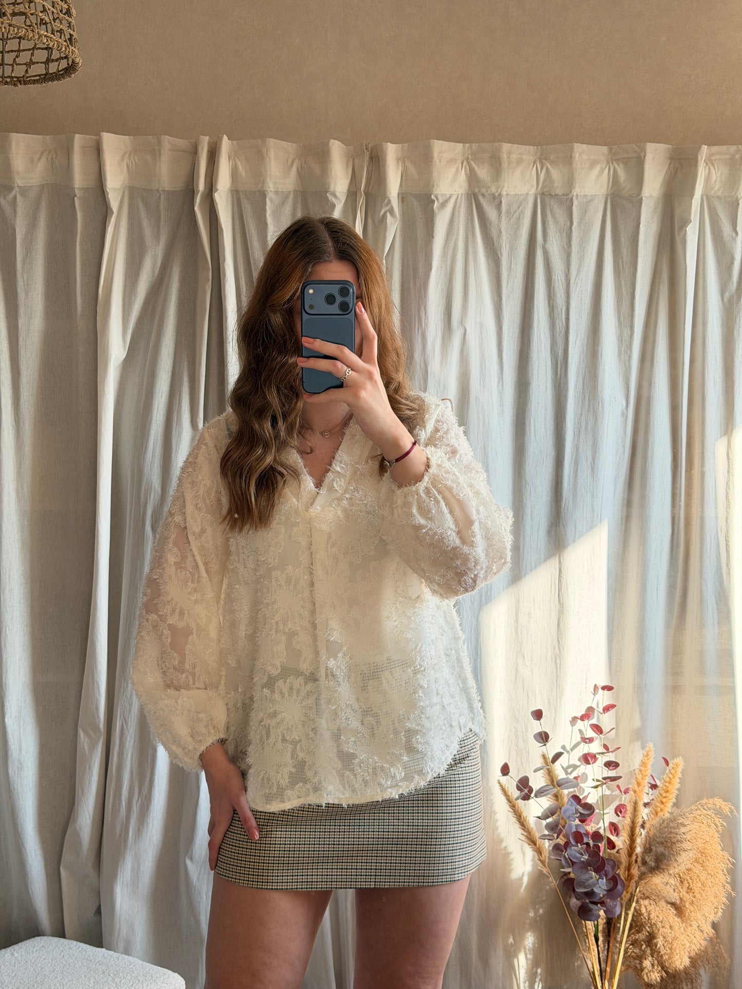 Blouse beige motifs fleuris