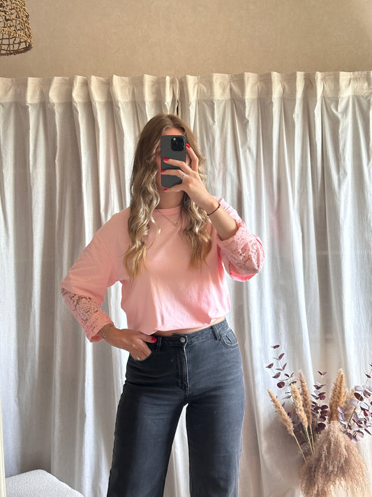 Tshirt rose manches dentelles oversize 🇮🇹