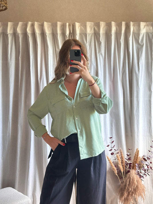 Chemise verte à strass
