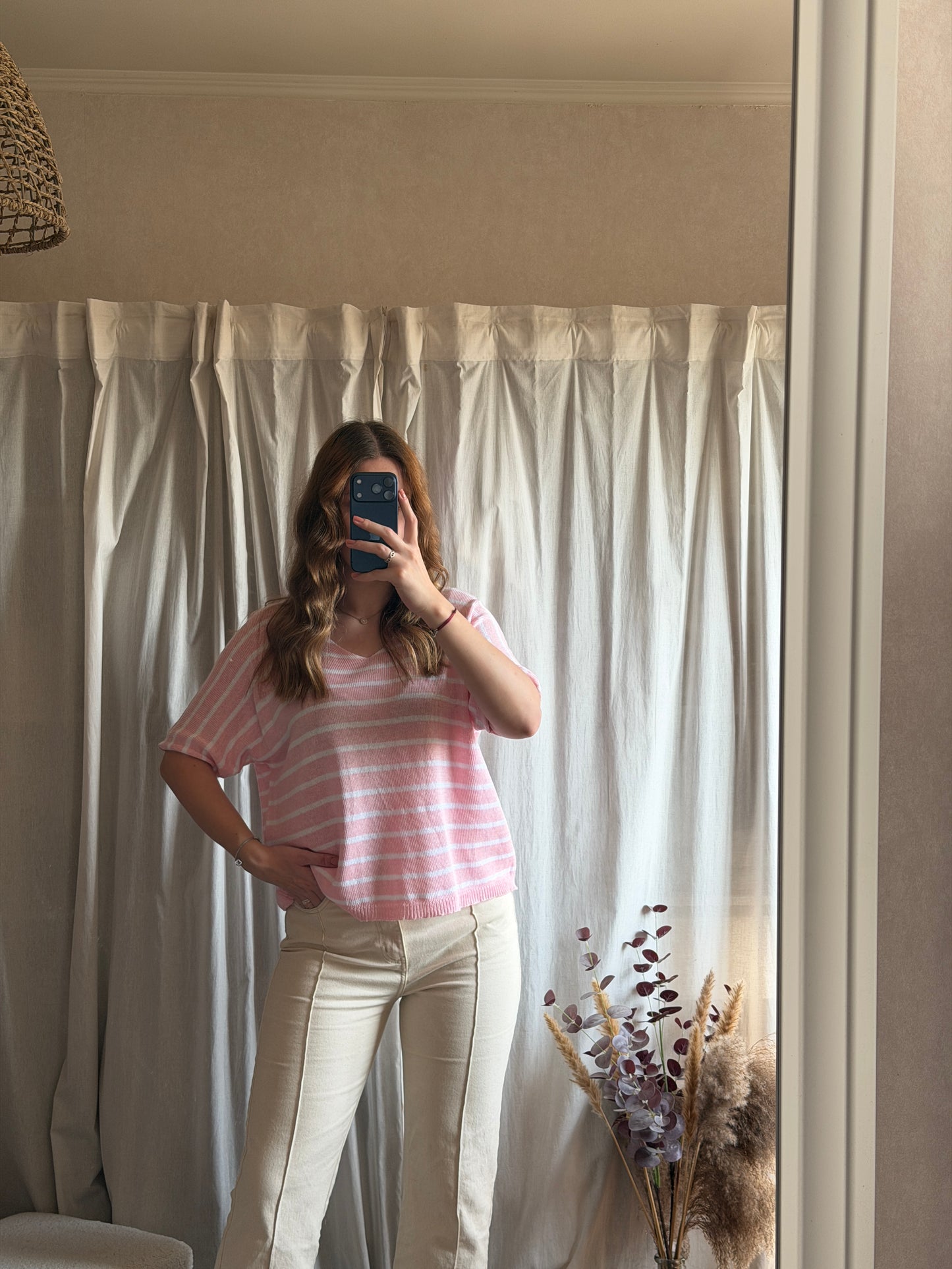 T-shirt marinière en maille - rose