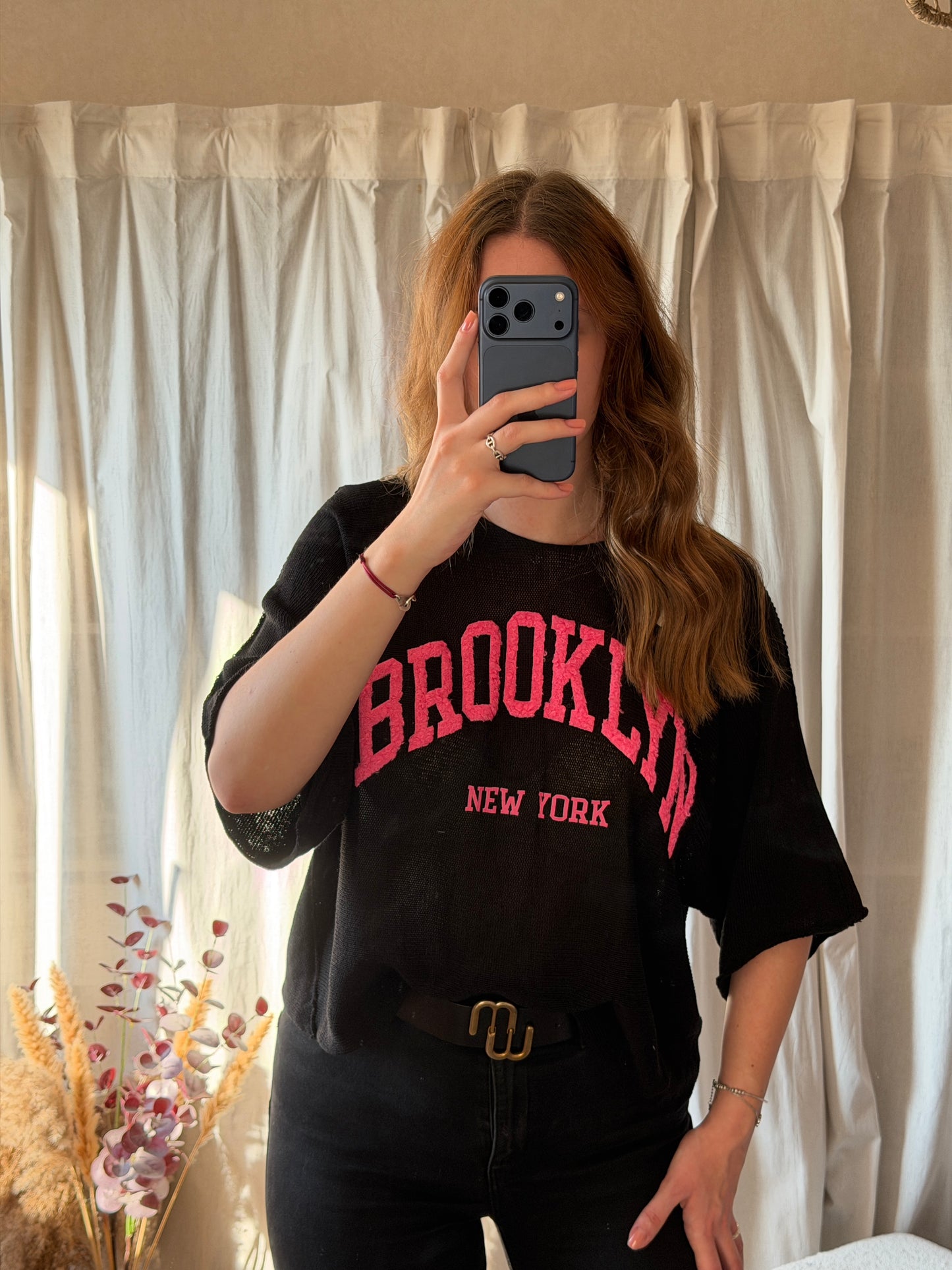 T-shirt noir et rose "Brooklyn"
