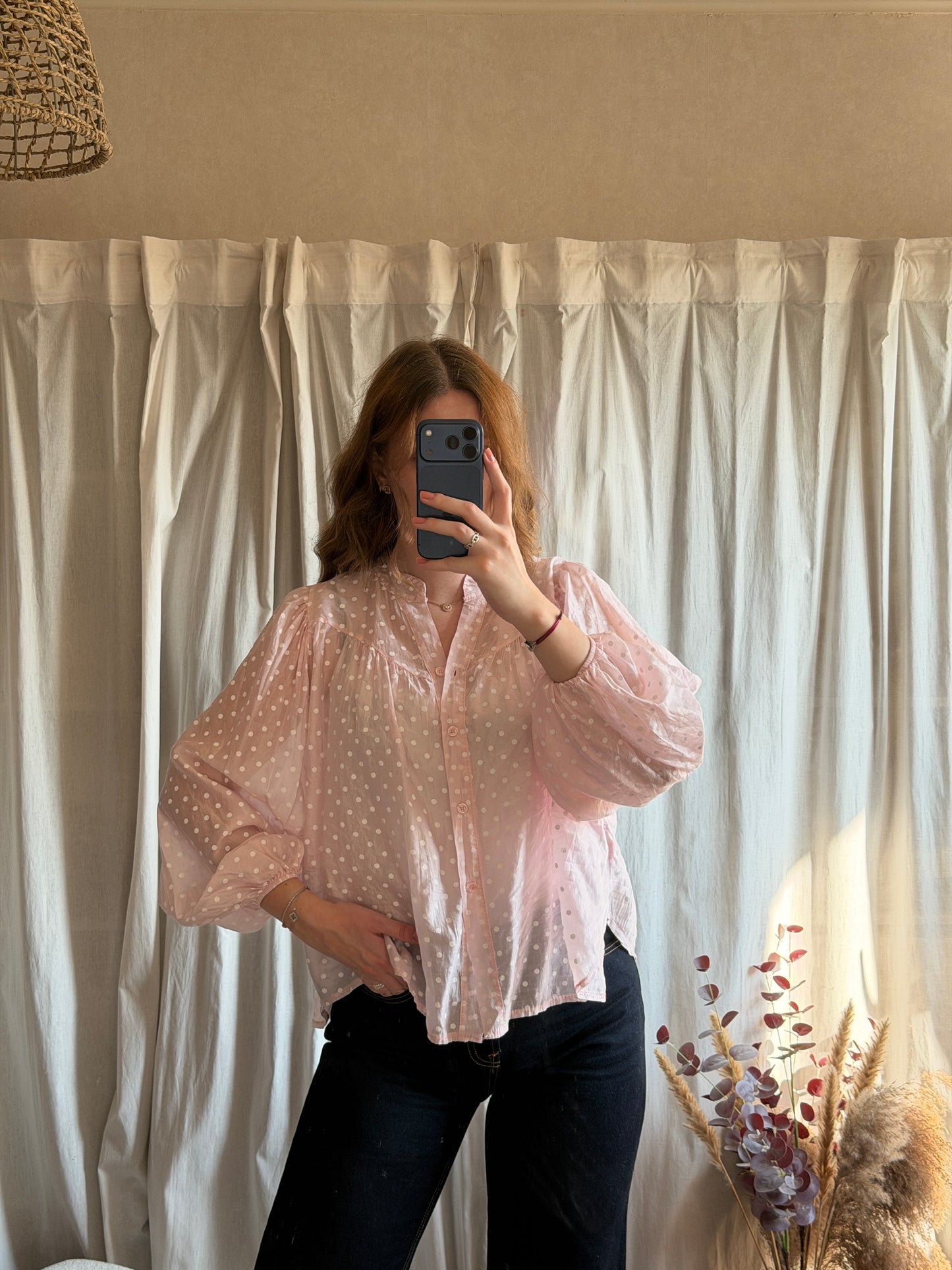 Chemisier rose à pois