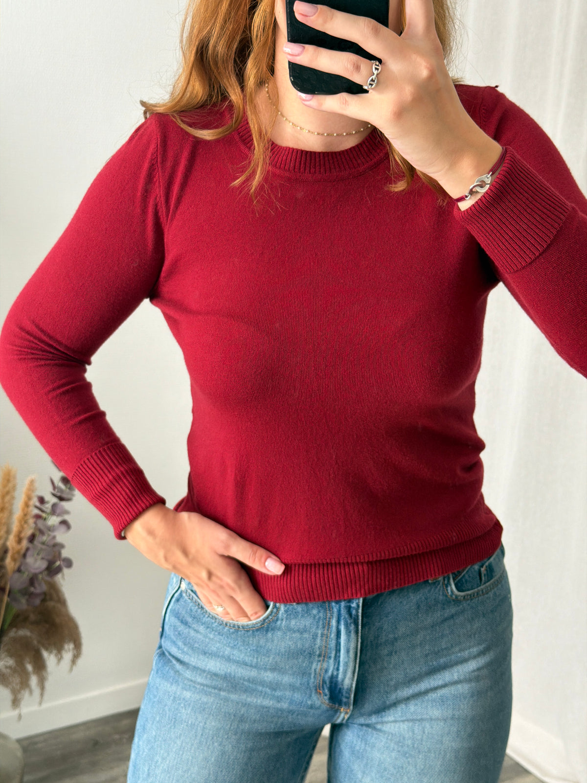 Pull bordeaux col rond