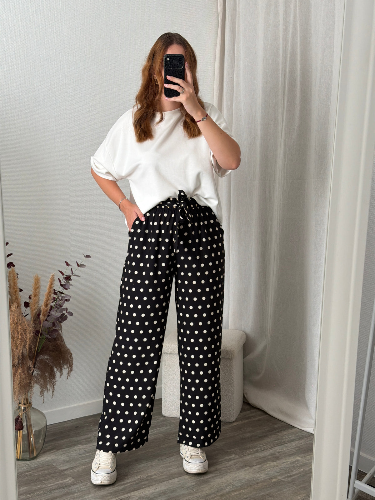 Pantalon fluide noir a pois