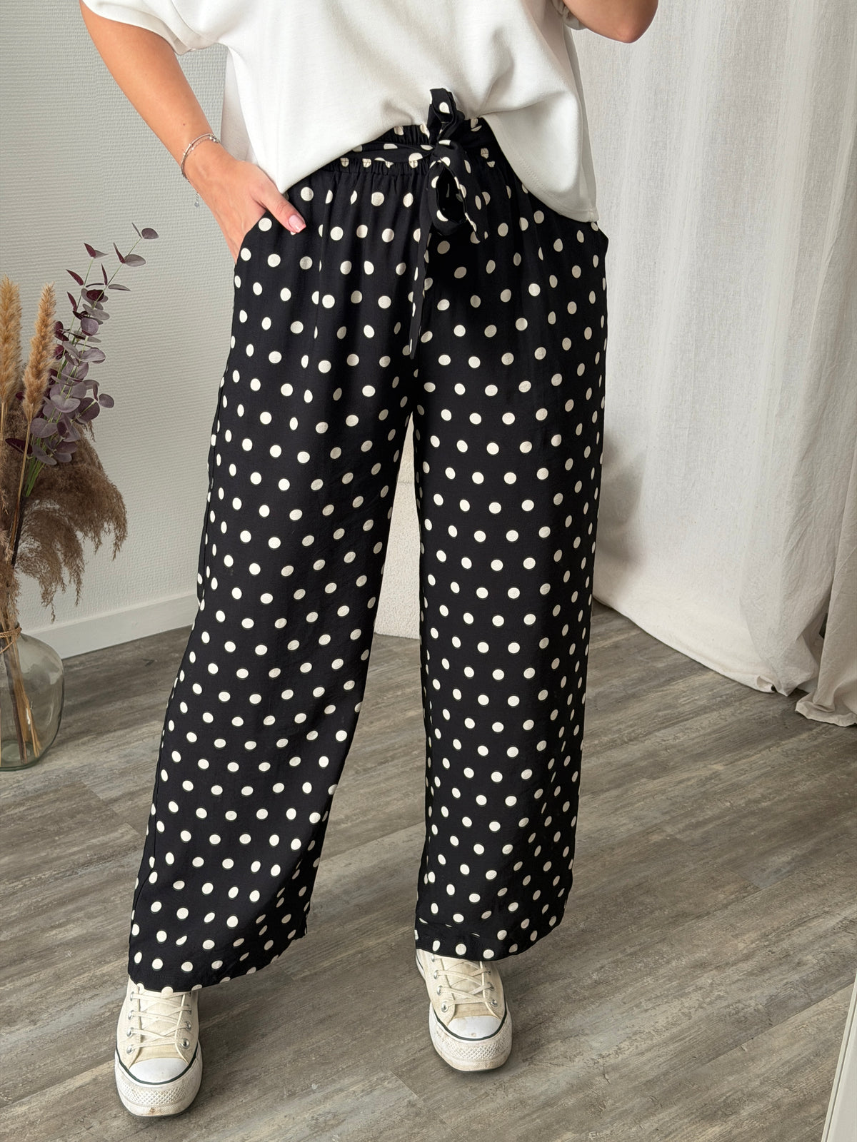 Pantalon fluide noir a pois