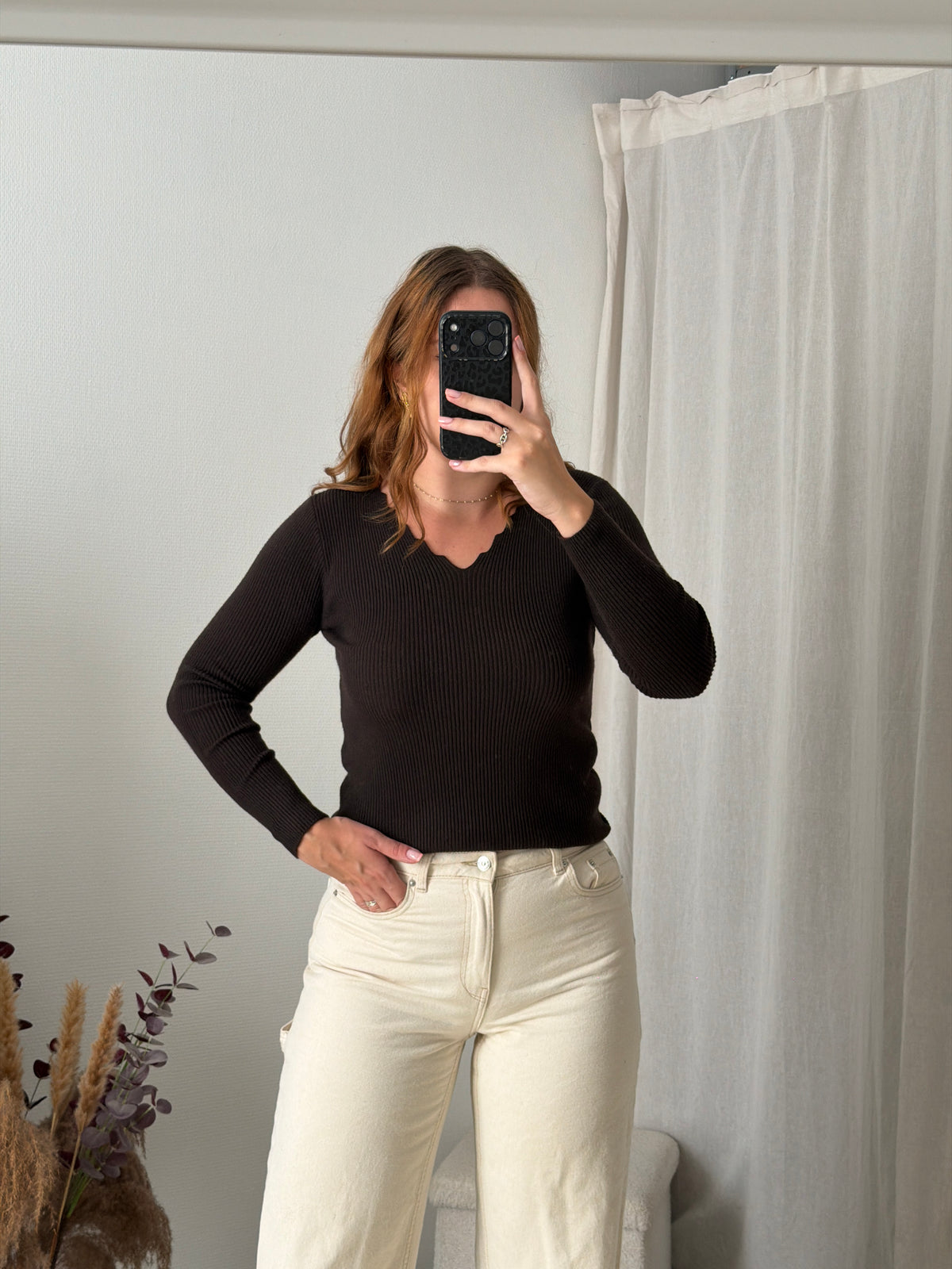 Pull col V - Chocolat