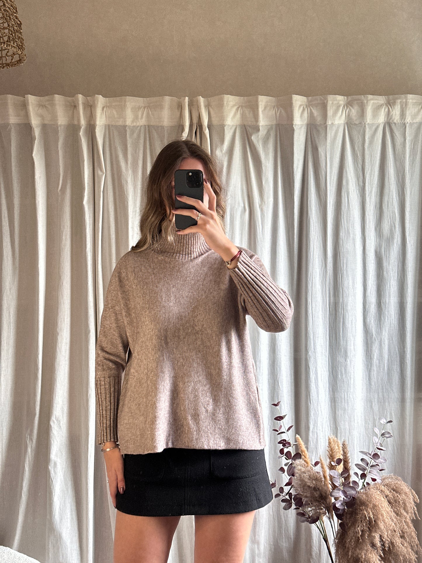 Pull col montant taupe