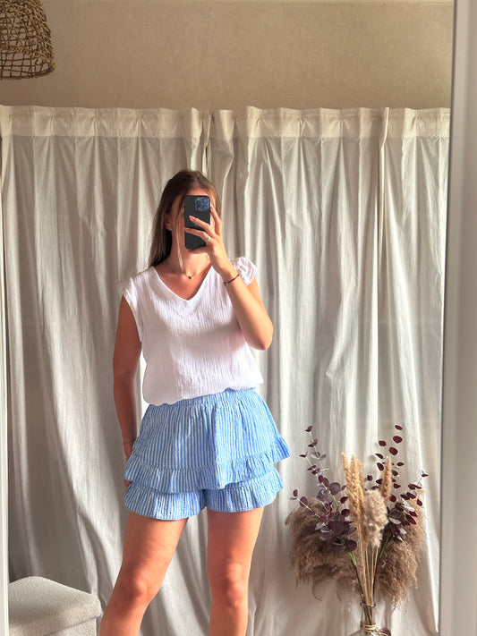 Jupe short à rayures bleu 100% coton