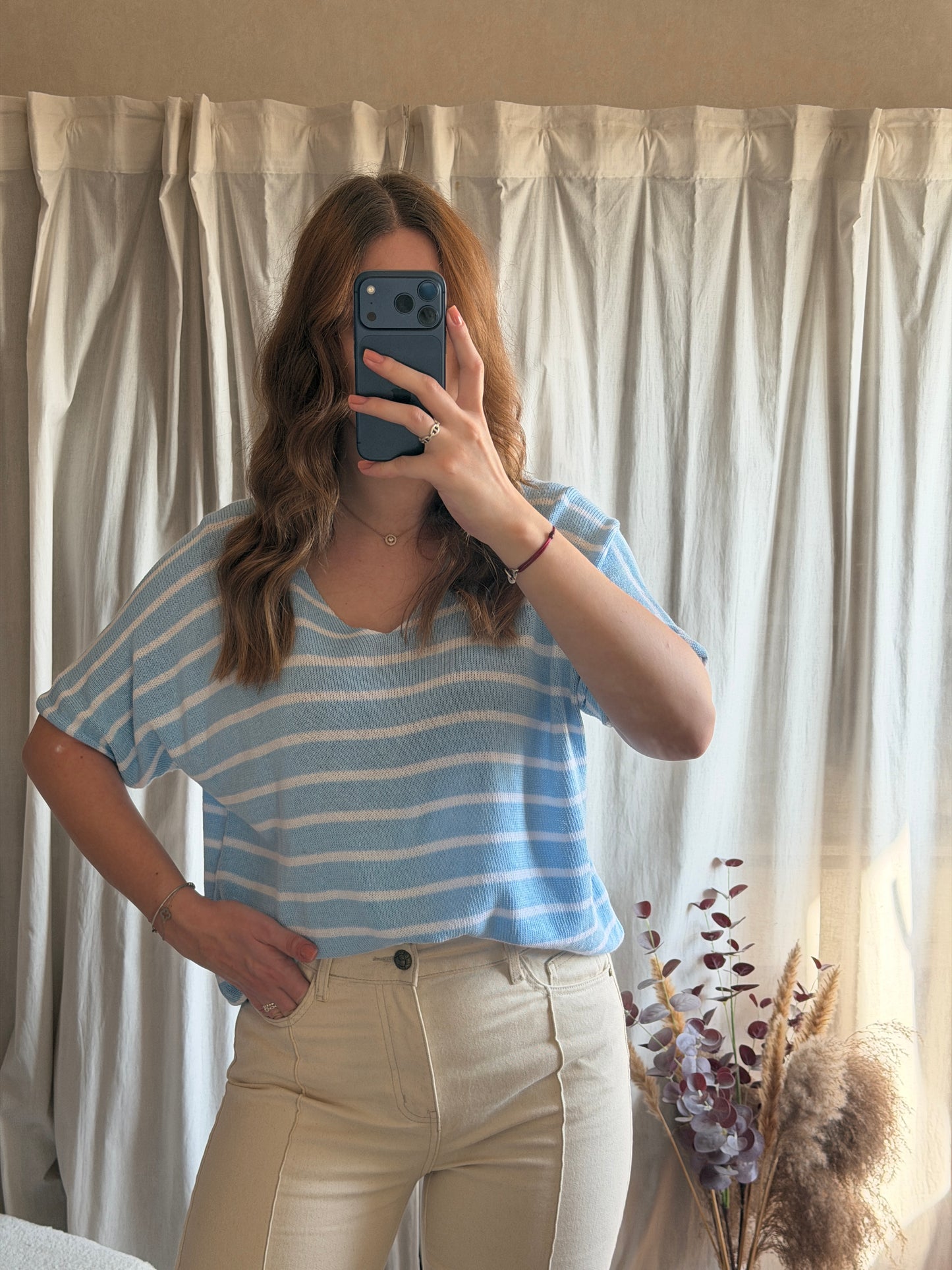 T-shirt marinière en maille - bleu