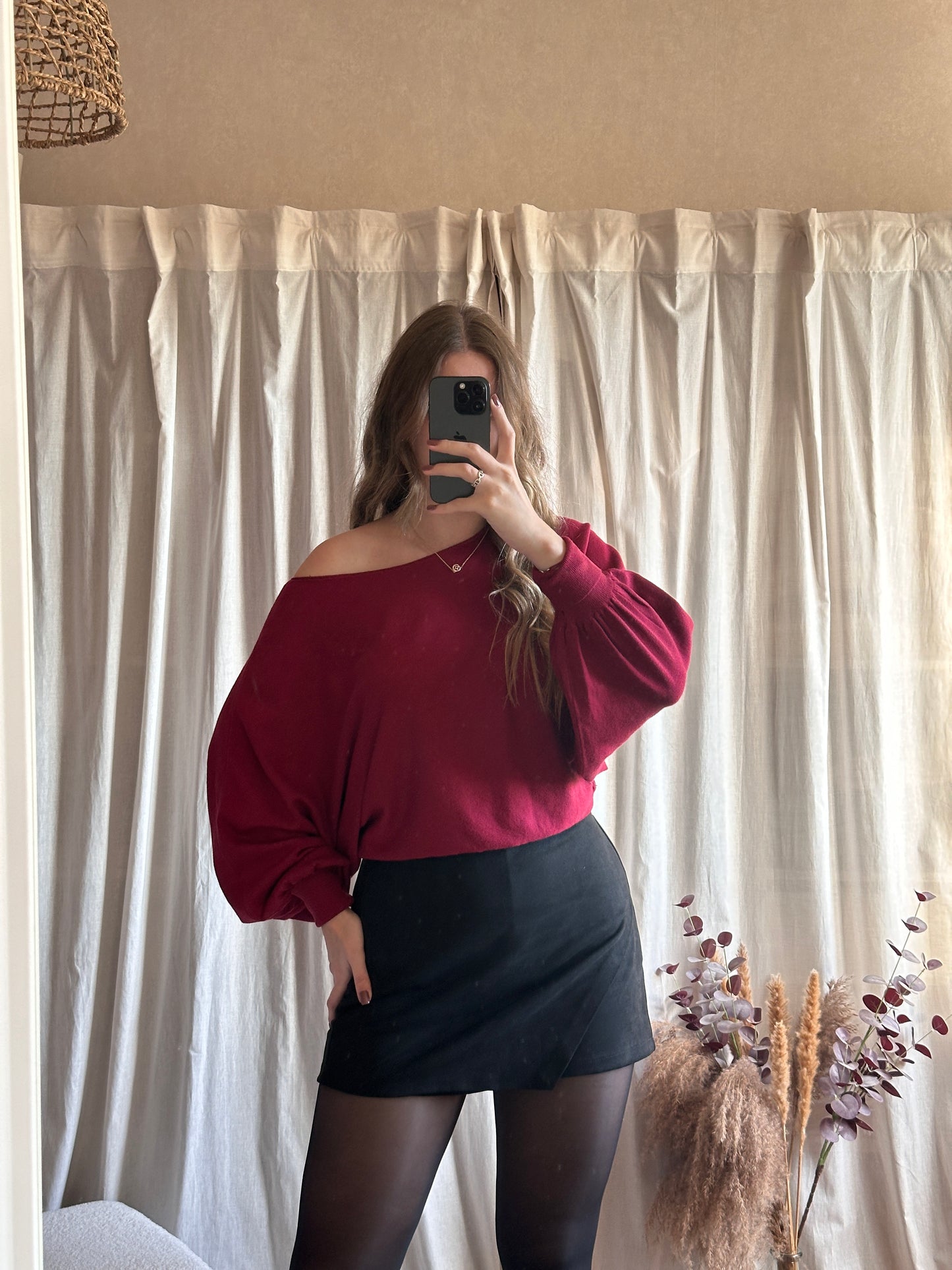 Top épaule dénudé bordeaux