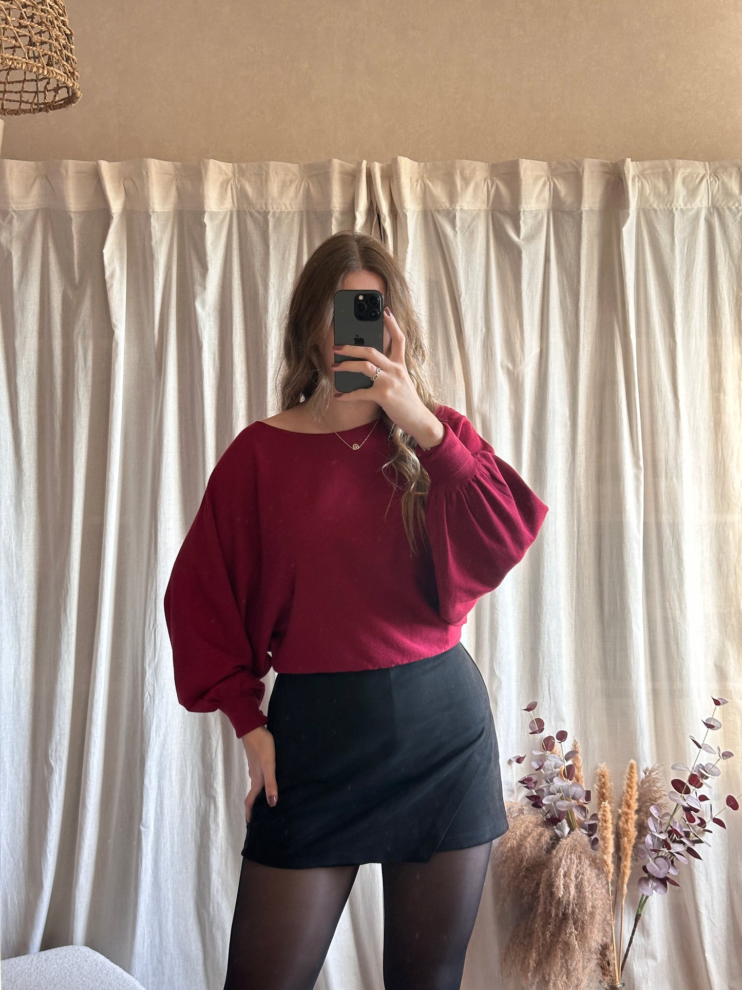 Top épaule dénudé bordeaux