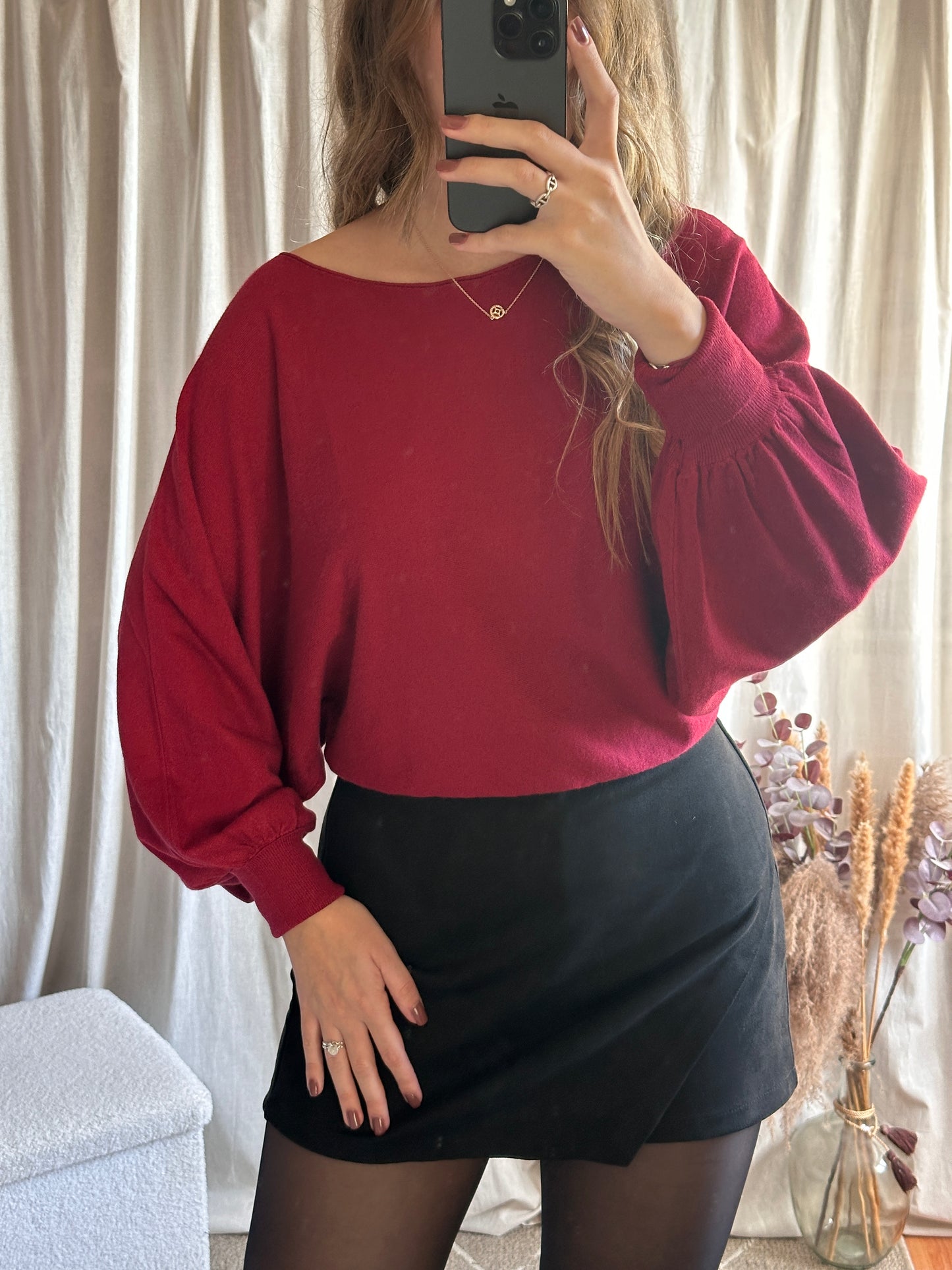 Top épaule dénudé bordeaux