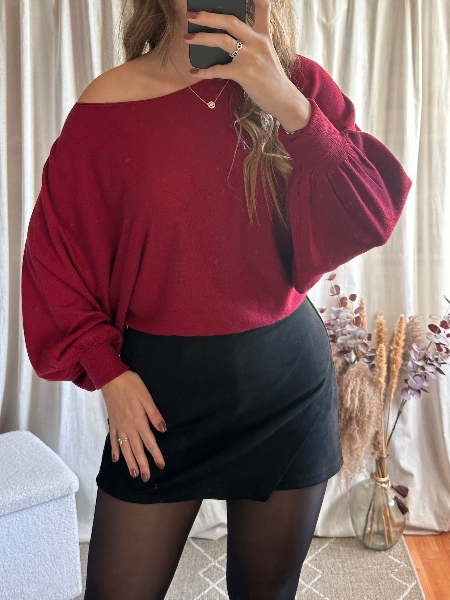 Top épaule dénudé bordeaux