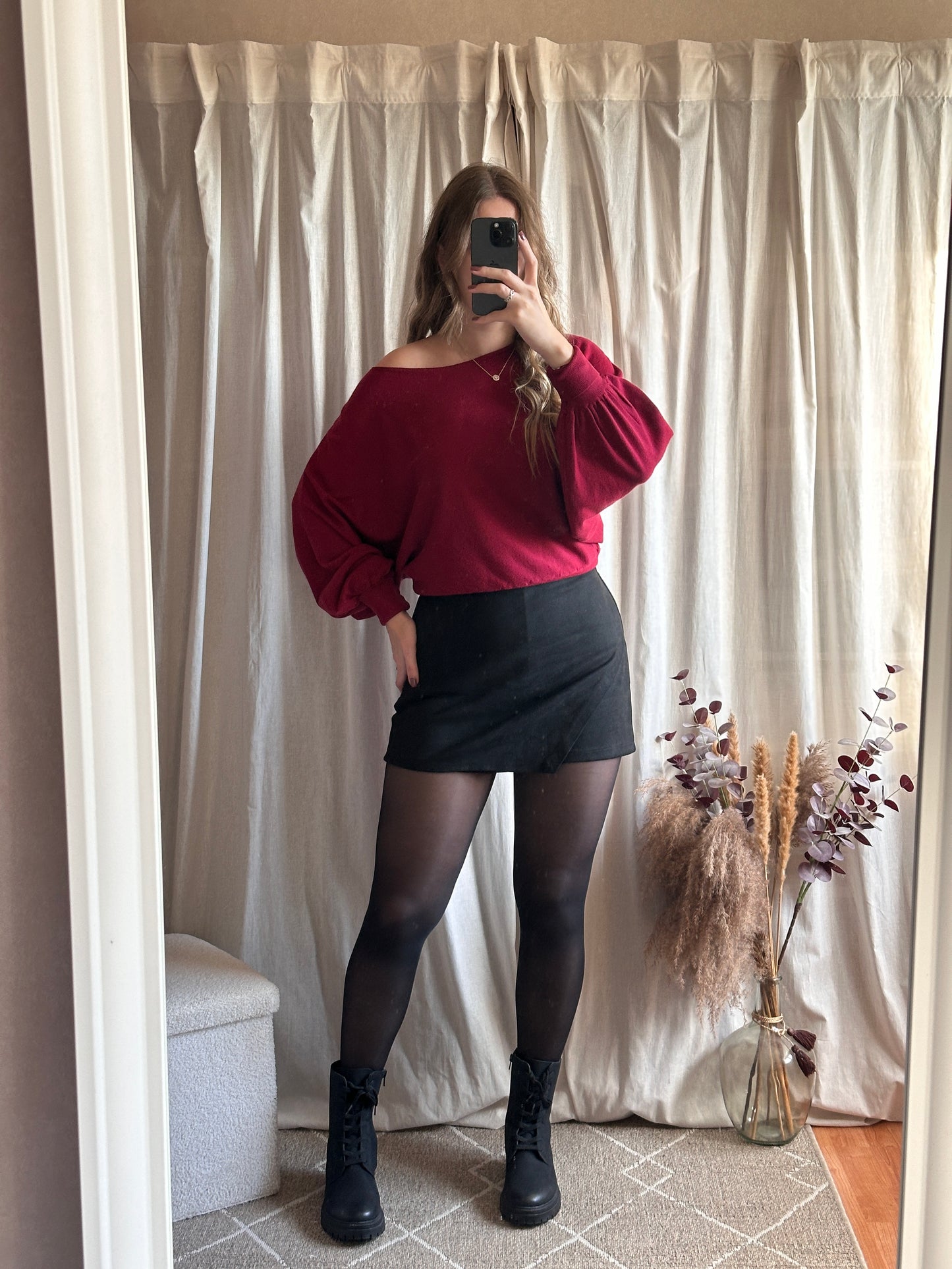 Top épaule dénudé bordeaux