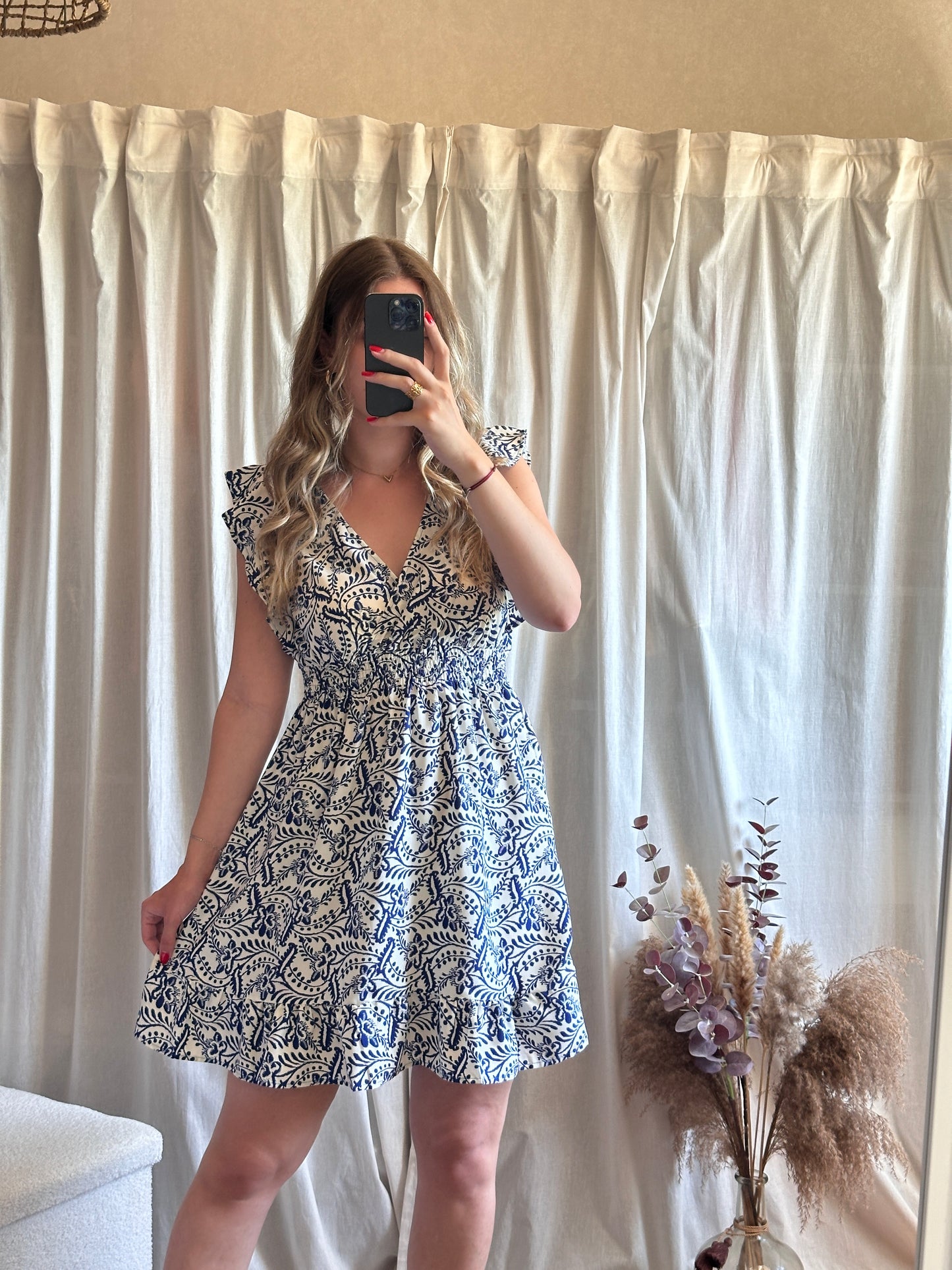 Robe courte à motifs bleu