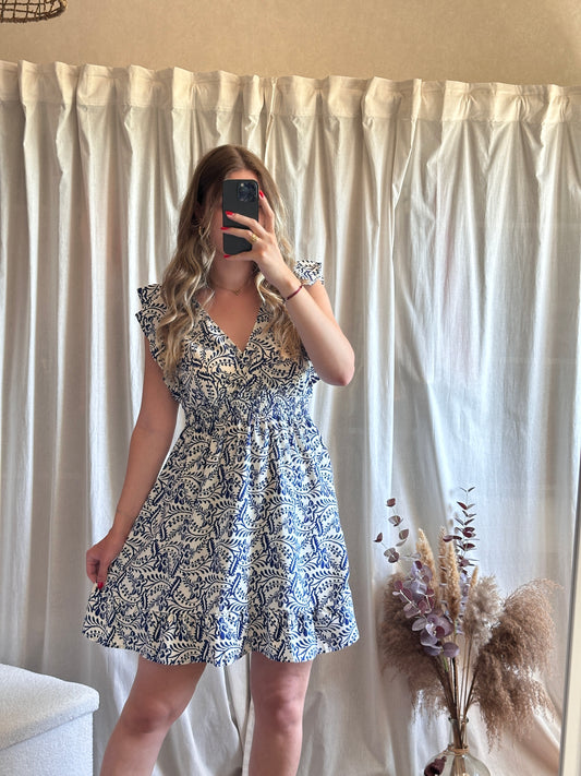 Robe courte à motifs bleu