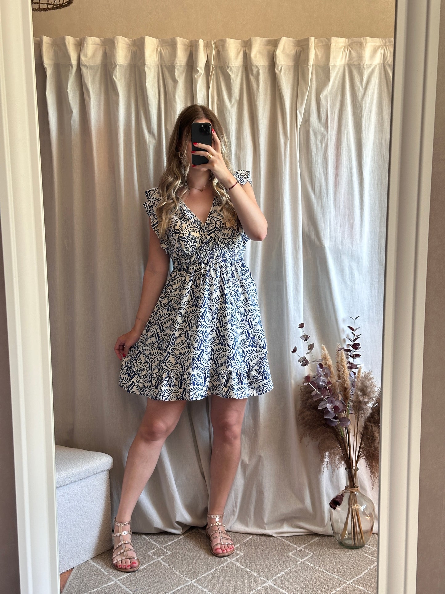 Robe courte à motifs bleu