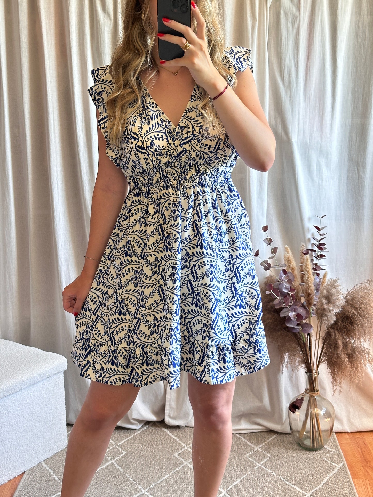 Robe courte à motifs bleu