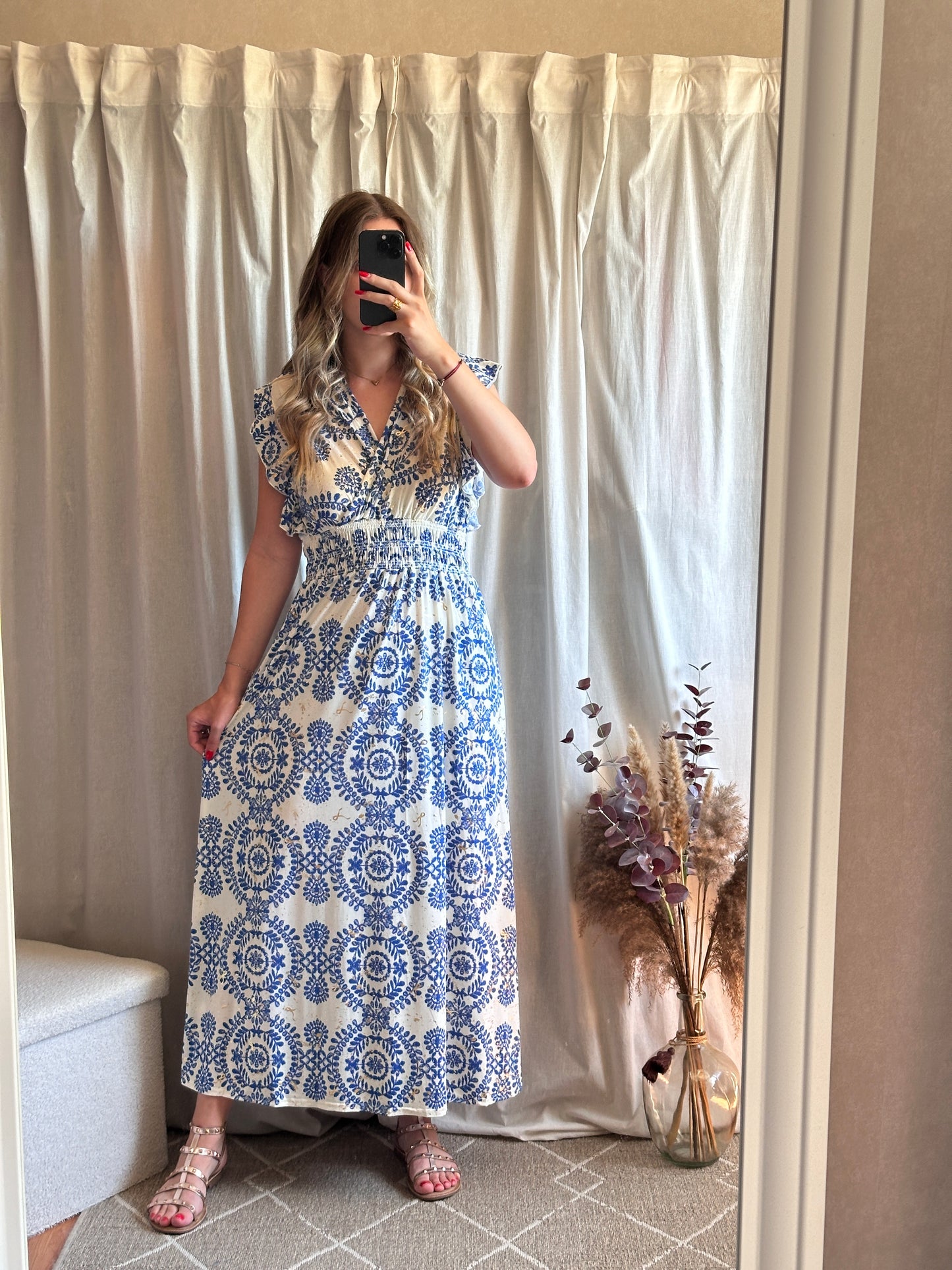 Robe longue bleu à motif