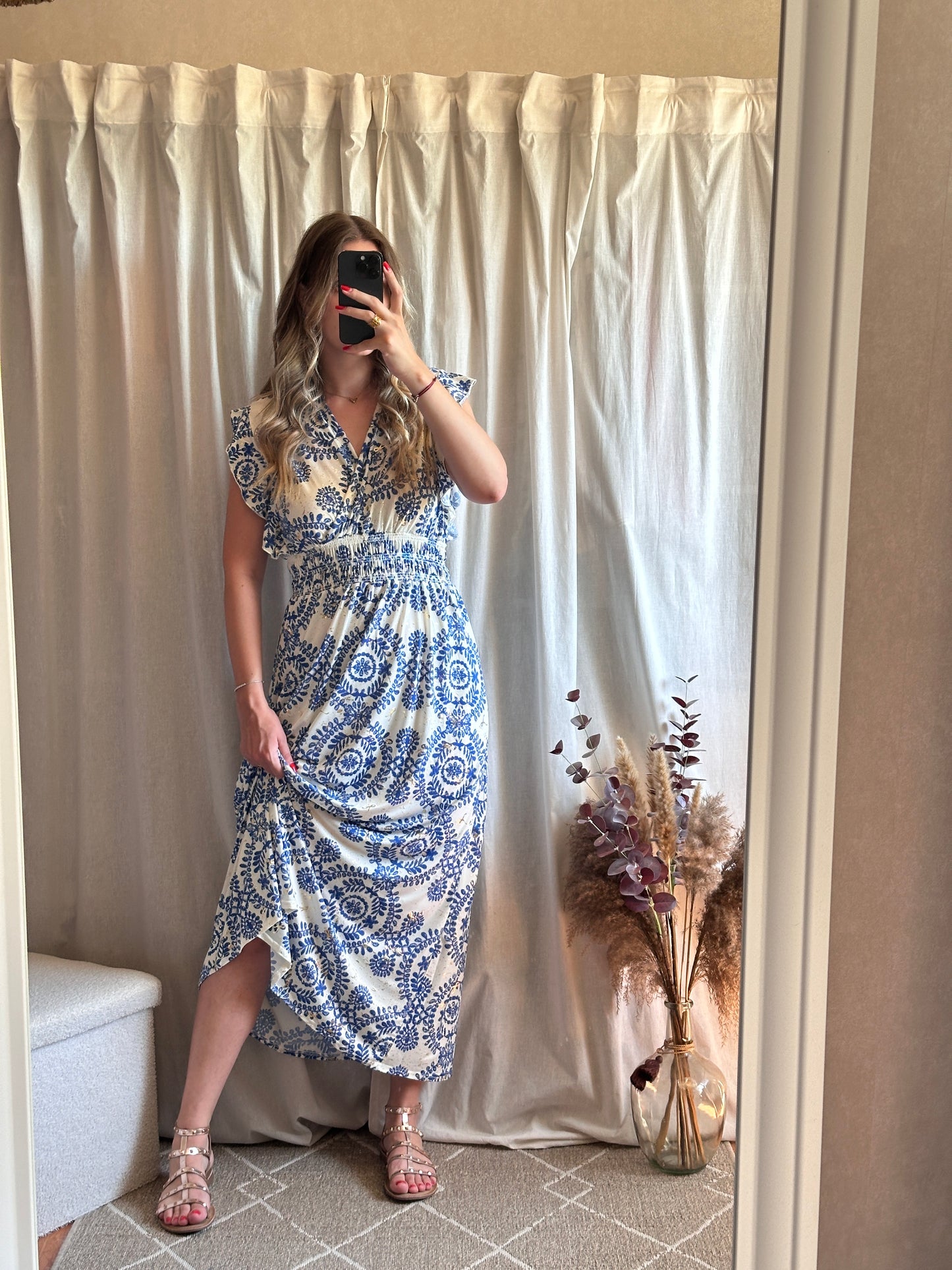 Robe longue bleu à motif