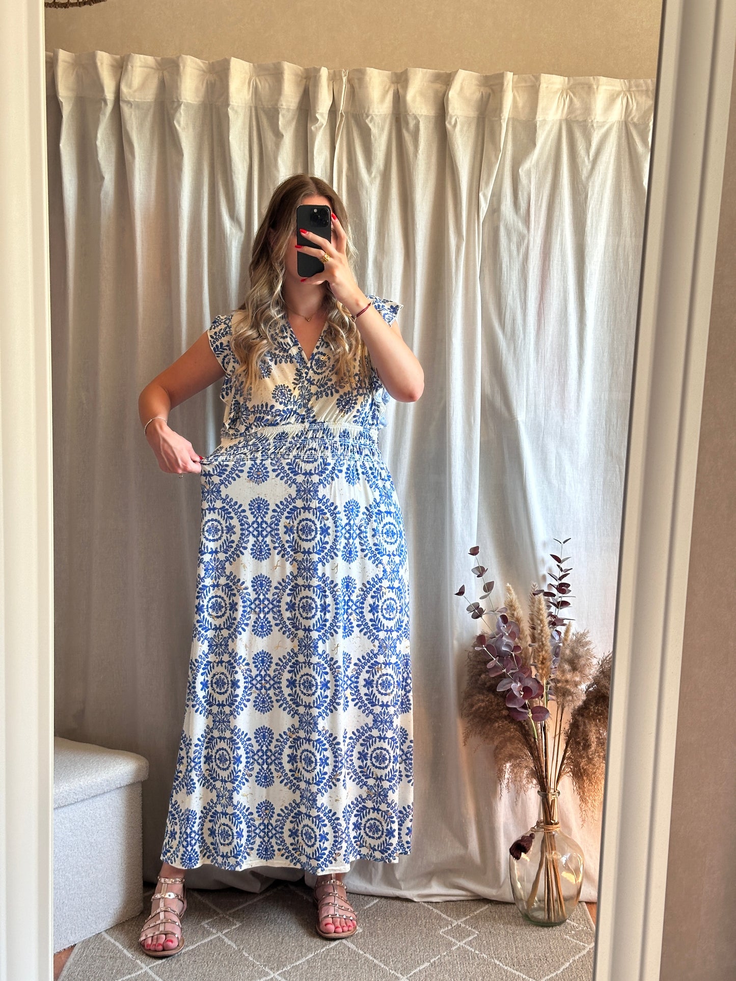 Robe longue bleu à motif