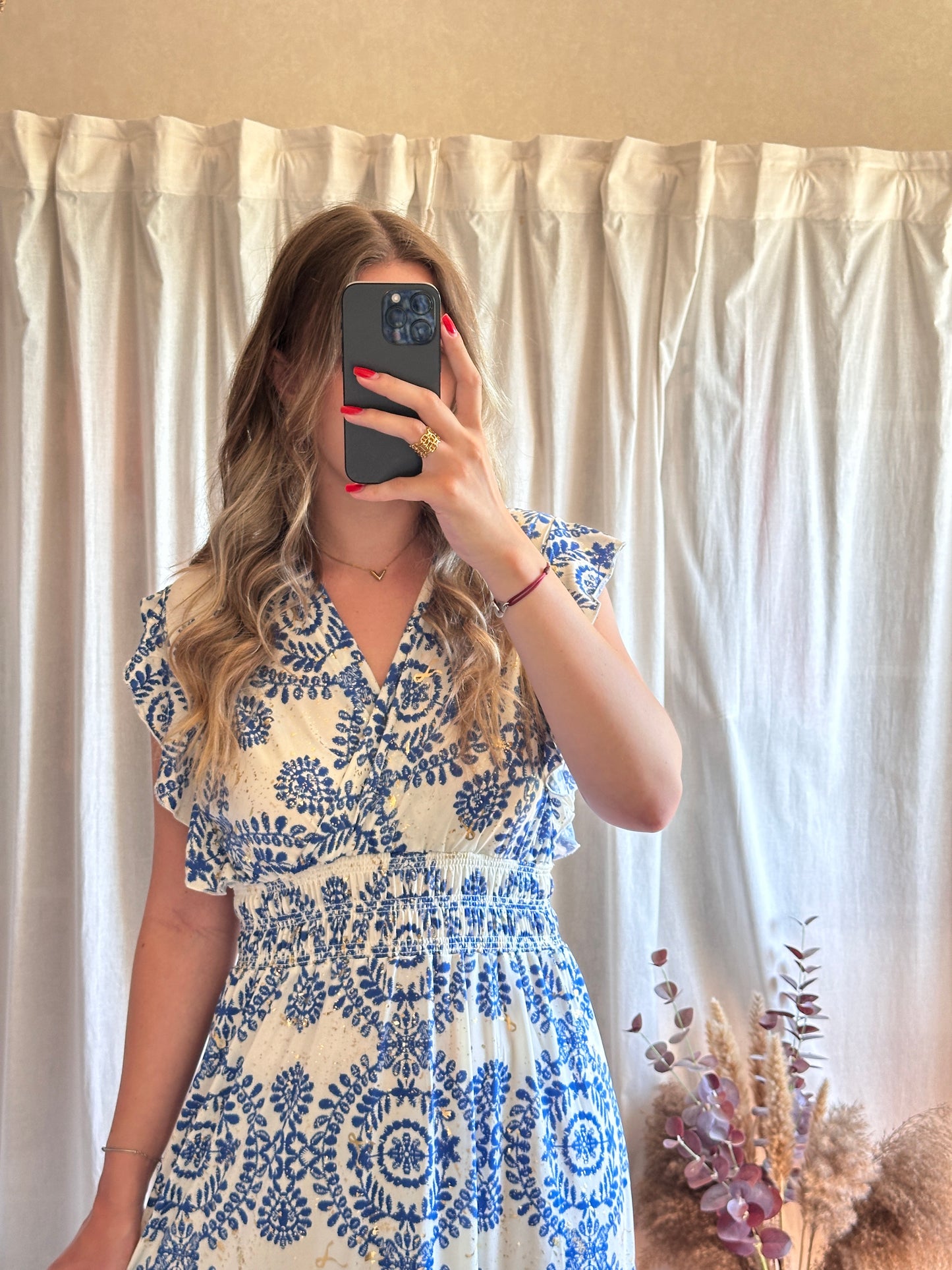 Robe longue bleu à motif