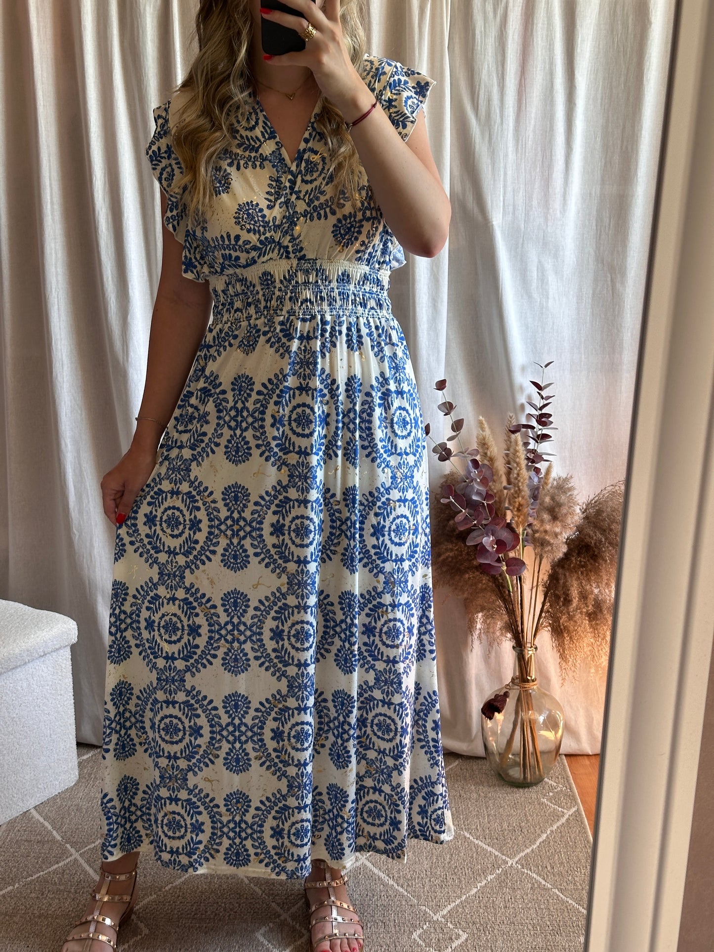 Robe longue bleu à motif