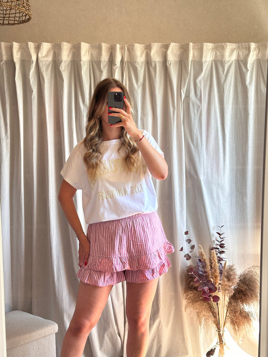 Jupe short à rayures rose 100% coton