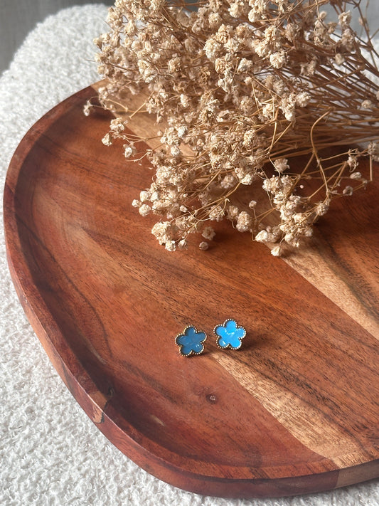 Boucles d'oreilles fleurs cyan