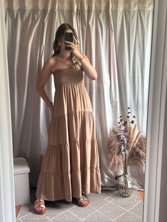 Robe longue bustier camel