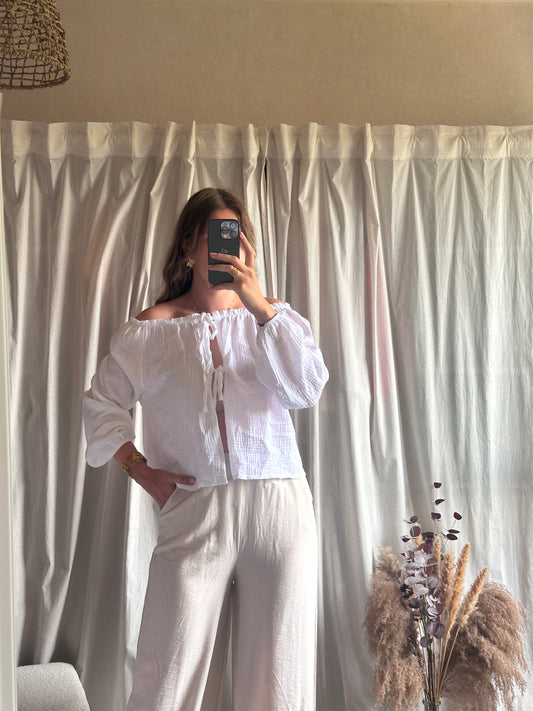 Top col bardot blanc 100% coton