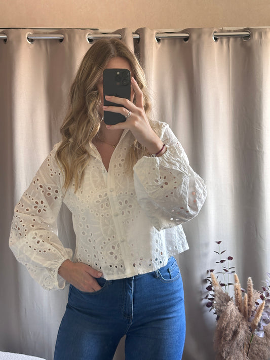 Chemisier blanc ajouré en coton