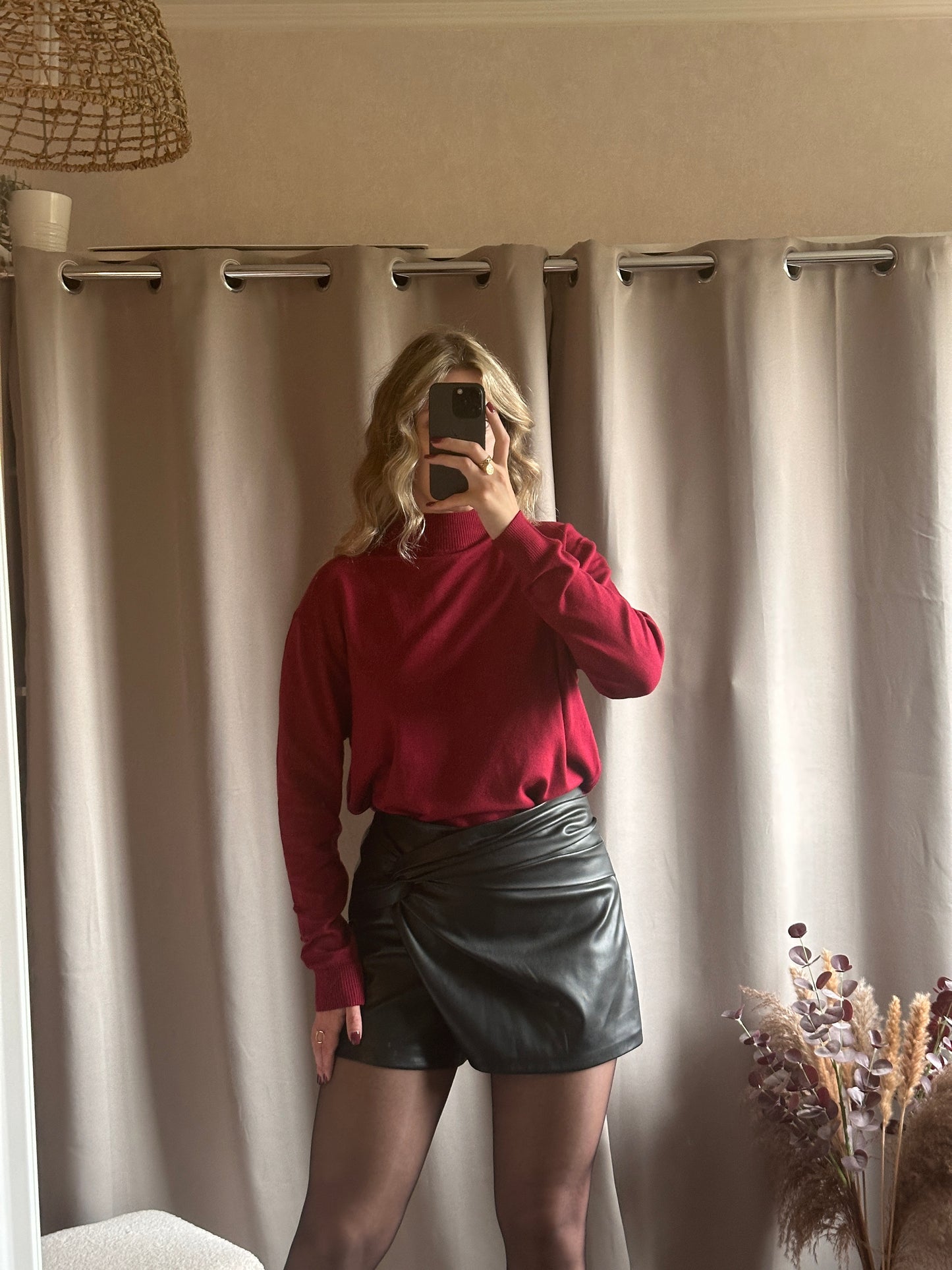 Pull col montant doux Bordeaux