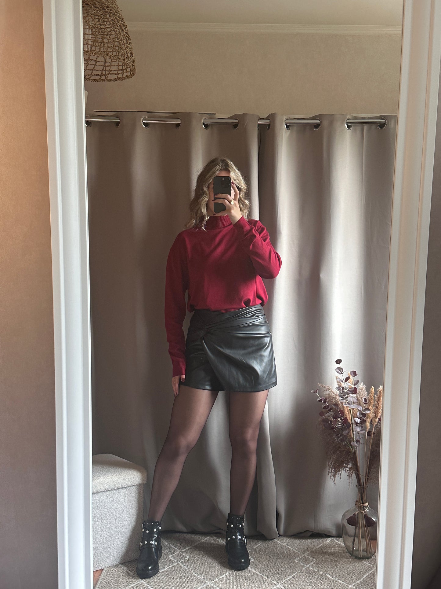 Pull col montant doux Bordeaux