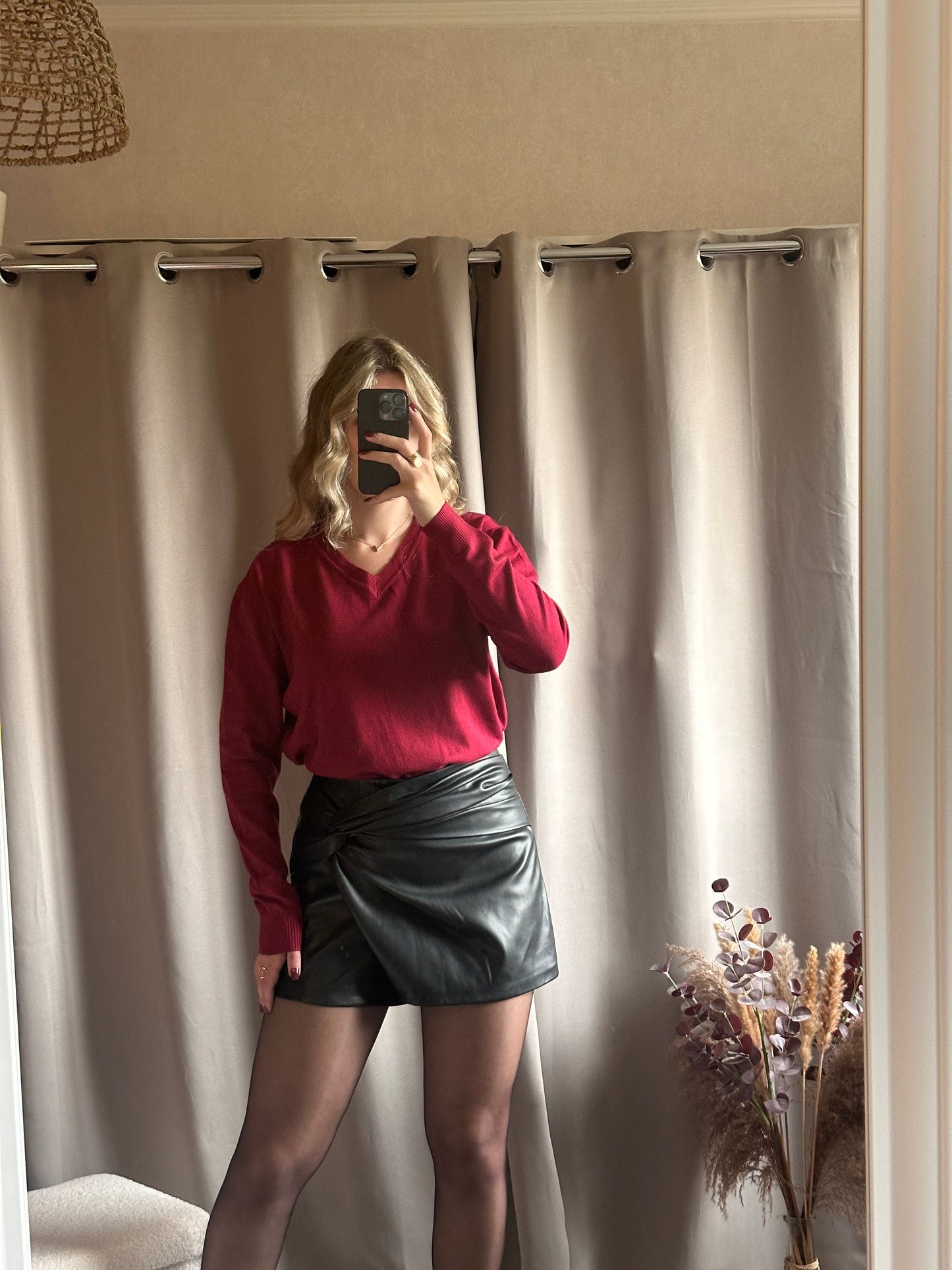 Pull col V doux Bordeaux